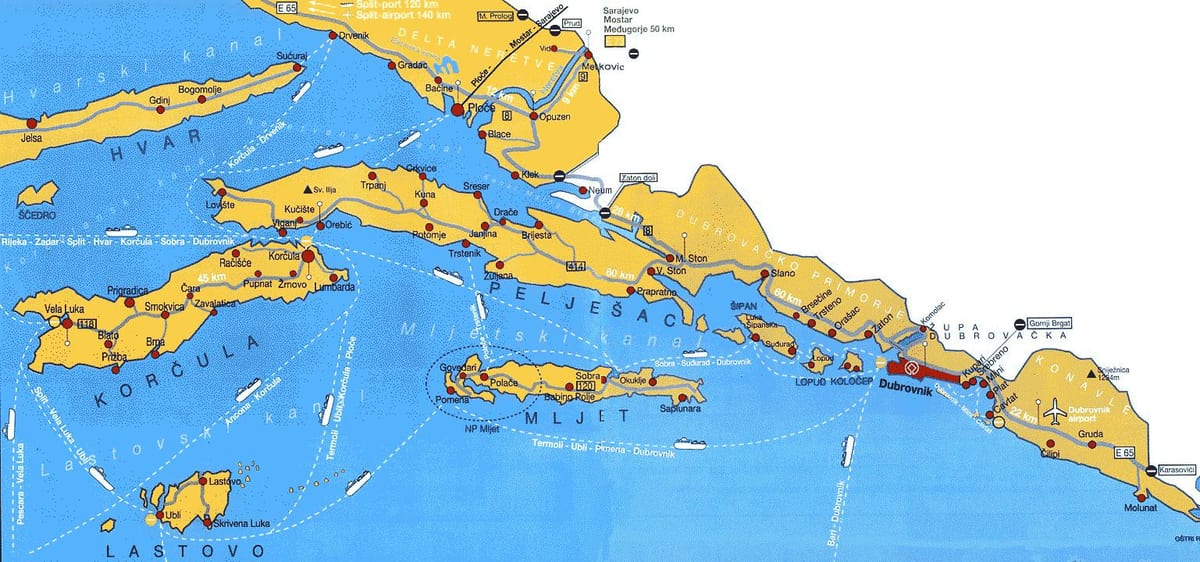 โครเอเชียบนแผนที่ dubrovnik พื้นที่
