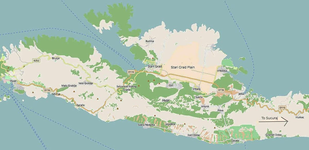 แผนที่ของ hvar เกาะโครเอเชีย