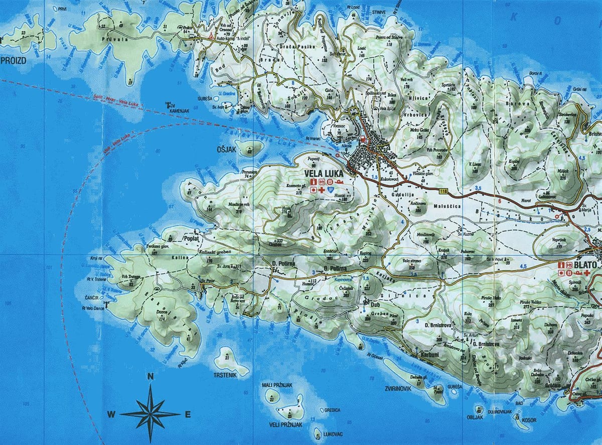 แผนที่ของ korcula โครเอเชีย