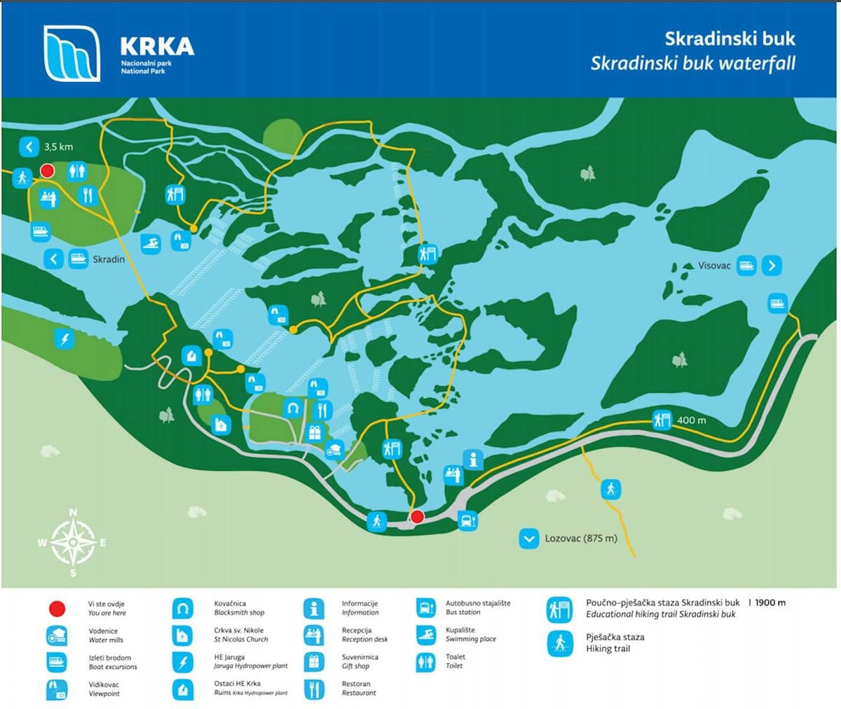 krka วนสาธารณะแห่งชาติโครเอเชียบนแผนที่