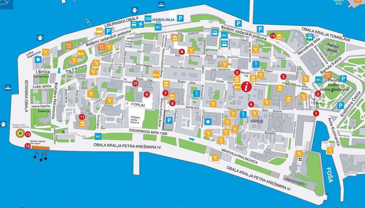 แผนที่ของ zadar โครเอเชีย