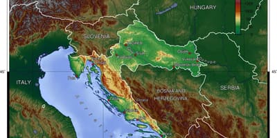 แผนที่ของโครเอเชีย topographic 