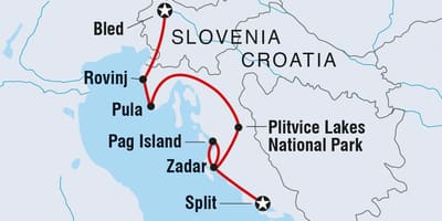 Plitvice โครเอเชียบนแผนที่