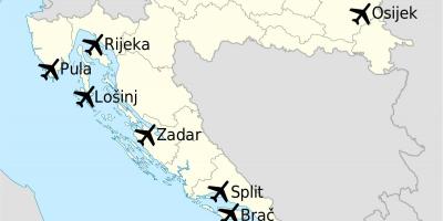 แผนที่ของโครเอเชียแสดงสนามบิน